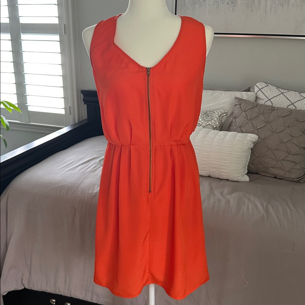 Bar III Vibrant Orange Sleeveless Dress with Front Zipper